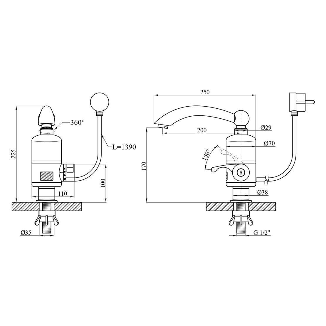 Проточний водонагрівач KRM Volt-CW092  монокран з дісплеем Білий KRONER