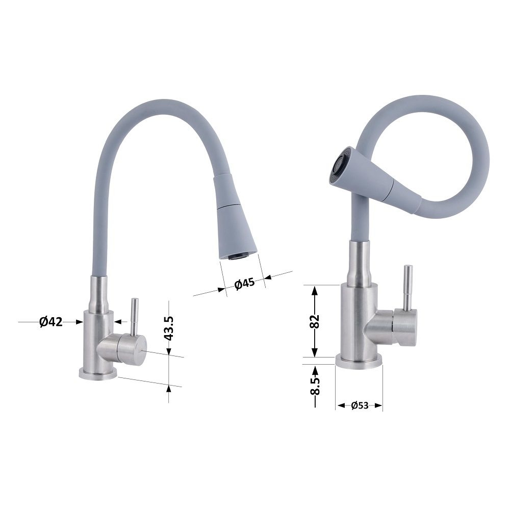 Змішувач для кухні Aria 015 F31 з гнучким СІРИЙ колок Satin LIDZ