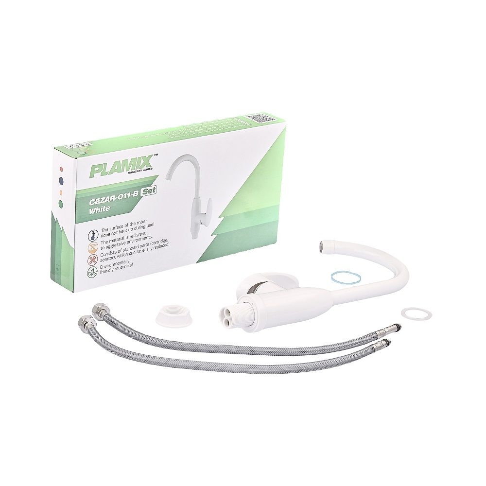 Змішувач для кухні CEZAR-011-B SET White (з підведенням) Білий Plamix