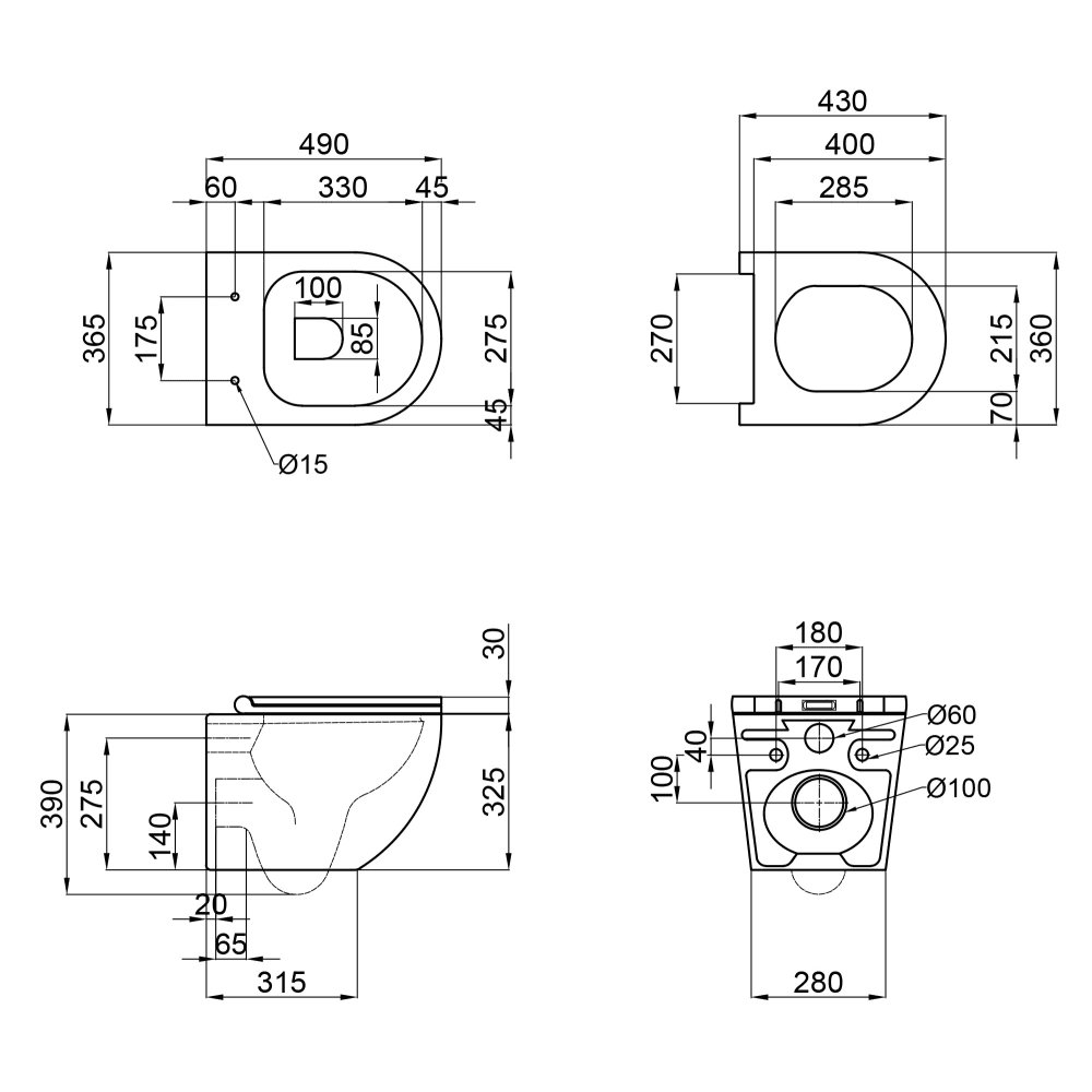Унітаз підвісний PREMIUM ELLIPSE-0301-R (495х365х365) RIMLESS овал MIXXUS
