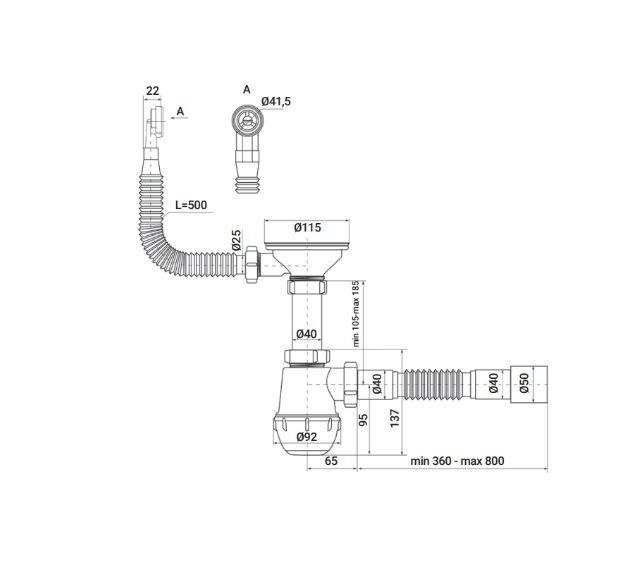 Сифон для мийки SK-02-C з круг перелив 1048 ZERIX
