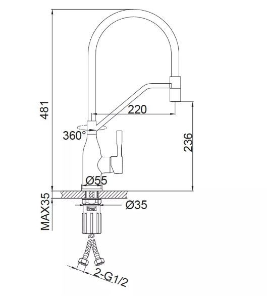 Змішувач для кухні F4497-6 Чорний FRAP