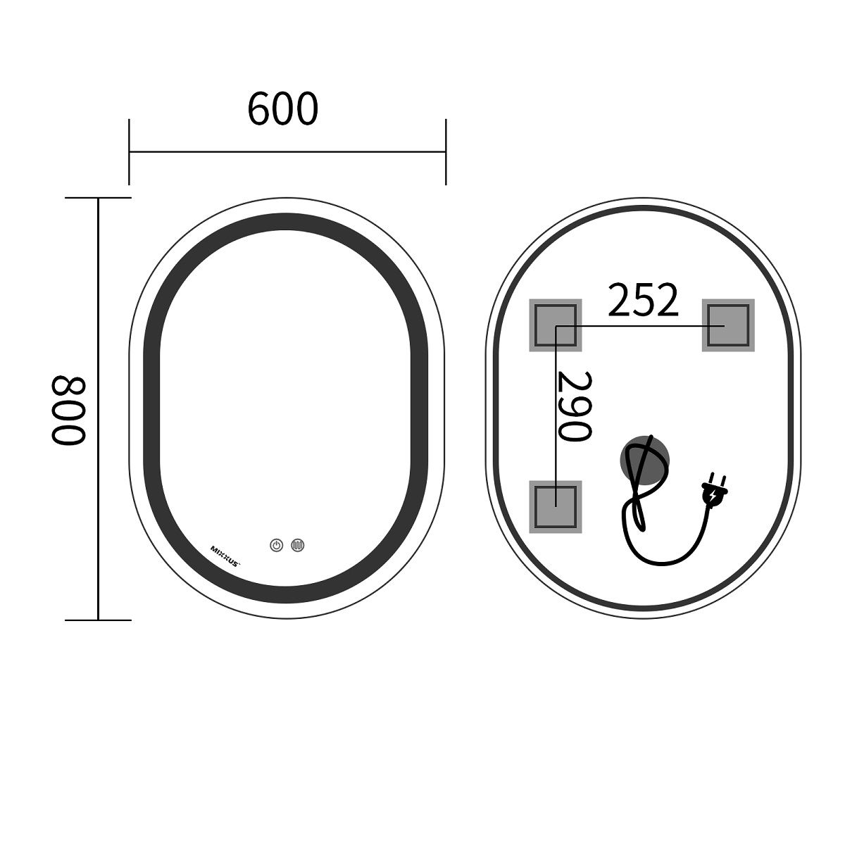Дзеркало LED підсвіткою Premium ELLIPSE MV05-8060 REVERSE Anti-fog MIXXUS