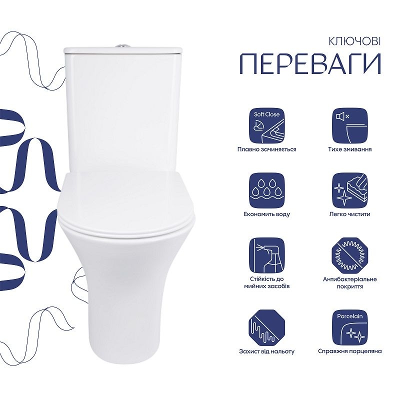 Унітаз підлоговий Presto Rimless (665x345x770мм) T24221217AW овал QTAP