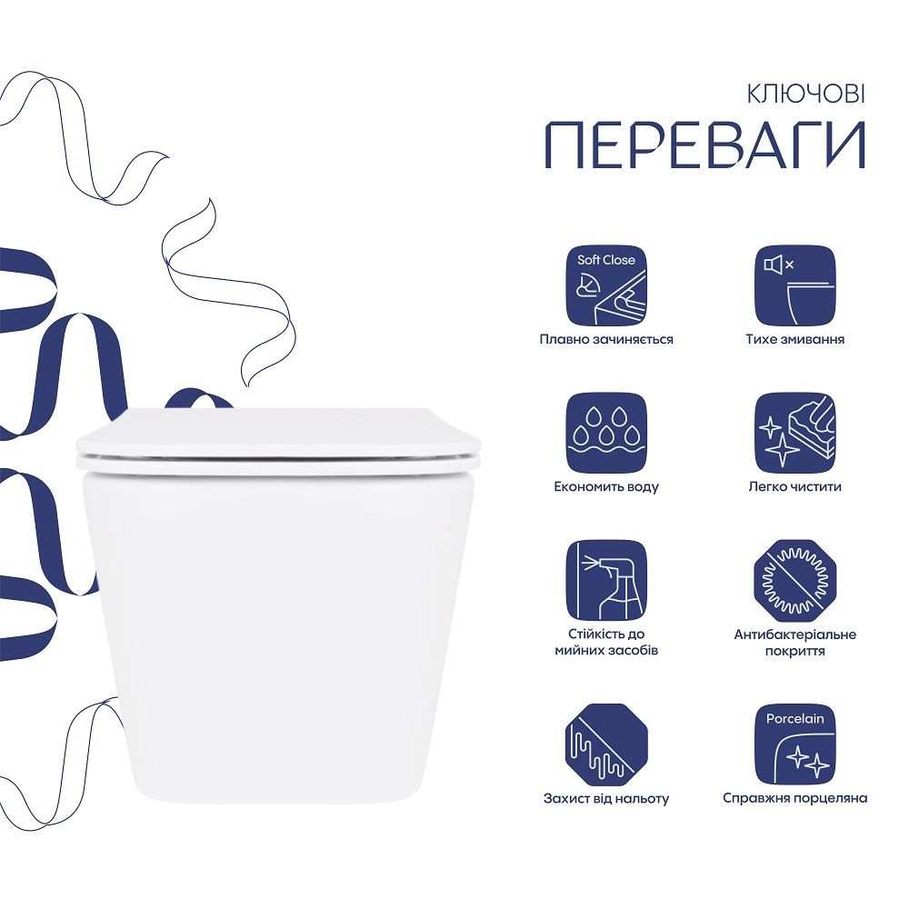 Унітаз підвісний Crow Ultra Quiet (520х360х290) Торнадо квадр QTAP