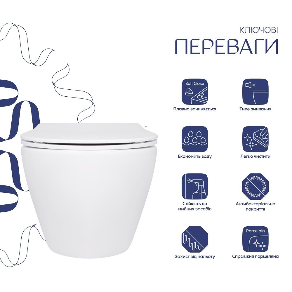Унітаз підвісний Jay Ultra Quiet (520х360х320) (07335175) Торнадо овал QTAP