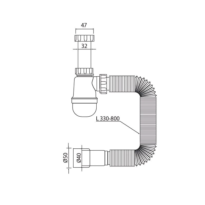 Сифон для раковини під клік-клак SU-04-A 1 1/4x32 без випуску (32*40\50) MIXXUS