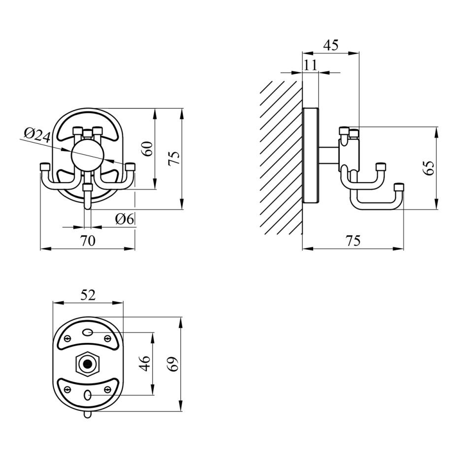 Гачок потрійний KRM Elbe-ACC2905-3 Хром KRONER