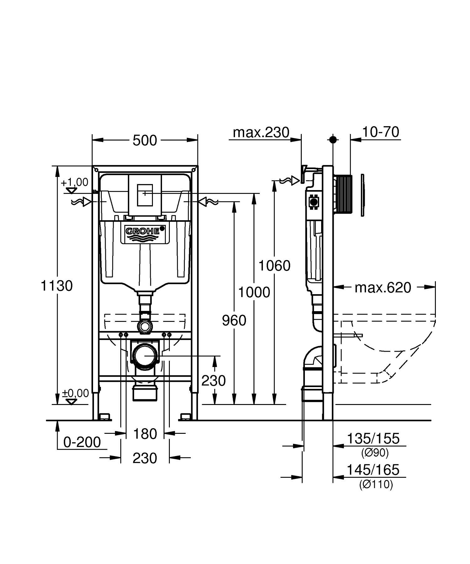Інсталяція Rapid SL38772001 комплект 3 в 1(кноп.хром 38732000) GROHE
