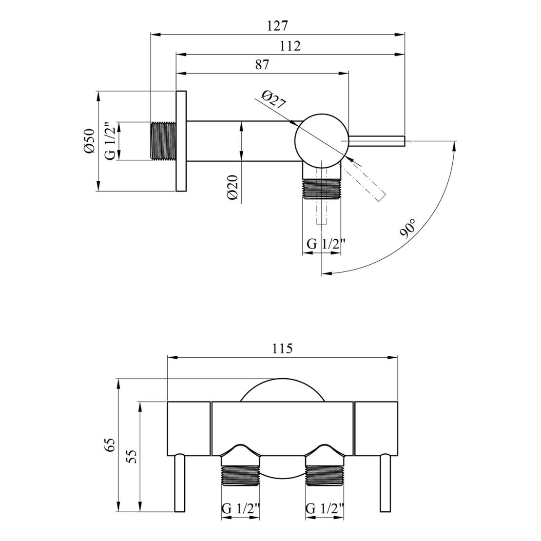 Кран приладовий для підключення 1/2"x1/2"x1/2" ЗЗЗ на 2 виходи,KR-3155 Хром KARRO