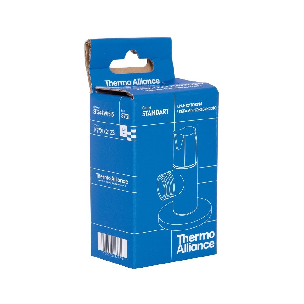 Кран кутовий (SF342W1515) 1\2*1\2 лат. Хром Thermo Alliance