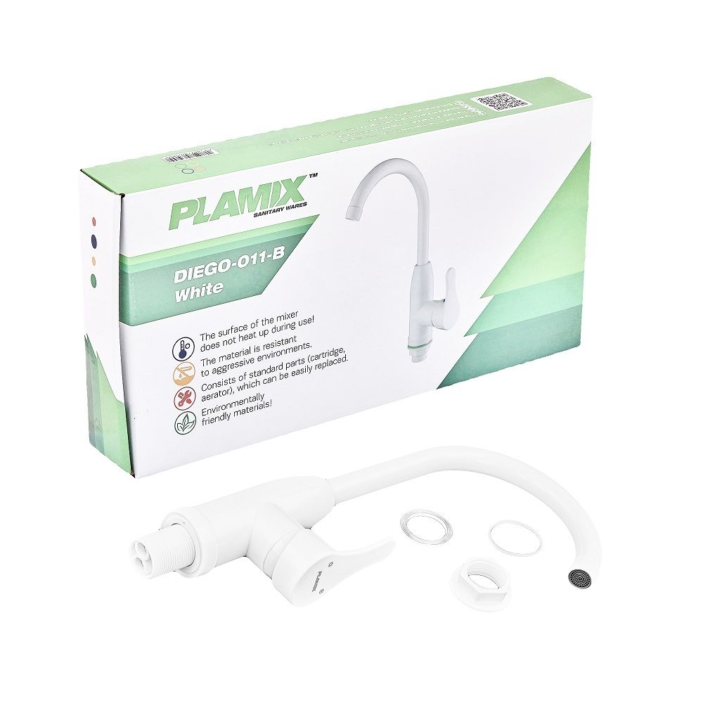 Змішувач для кухні Diego-011-B SET White (без підведення) Білий Plamix
