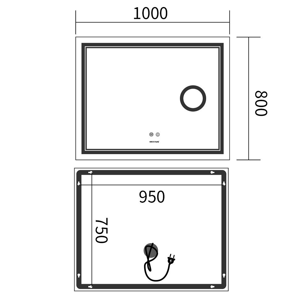 Дзеркало LED підсвіткою Premium QUADRO MR20-10080 Anti-Fog MIXXUS